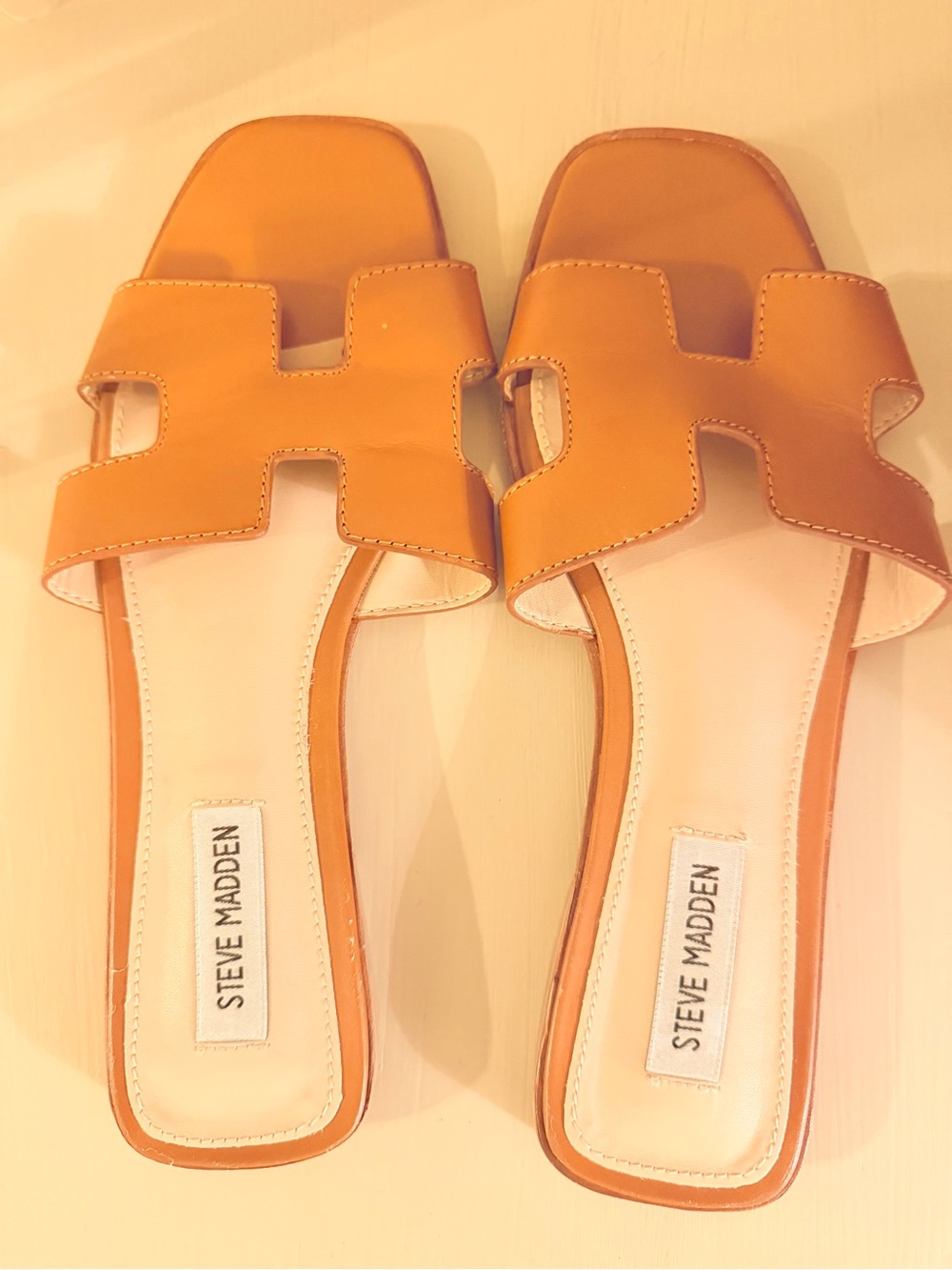 Steve Madden Cognac H-Strap Slide Sandals